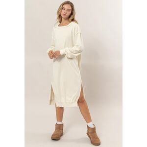Double Zero CloudDweller Cream Cotton Blend Sideslit Sweatshirt Midi Dress